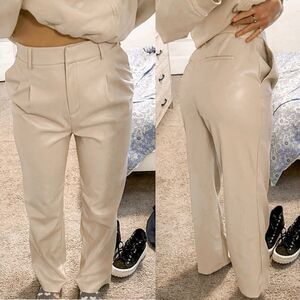 NWT House of Harlow 1960 Straight Leg Vegan Leather Pants in Cream Size 6